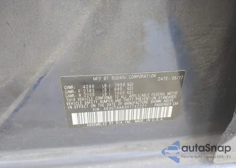 2017 Subaru Impreza 2.0I from USA, damaged, VIN 4S3GTAA63H1742221